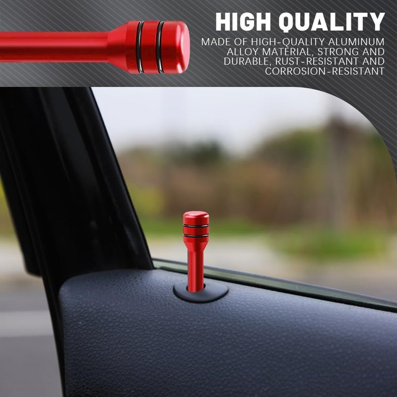HEVLE 4PCS Car Door Lock Knobs, Vehicle Door Lift Bolt, Aluminum Alloy Doors Lock Cover Decor, 0.47" x 1.93" Automotive Door Lock Switches, Universal Car Accessories Safety Door Lock Pin (Red) - Image 3